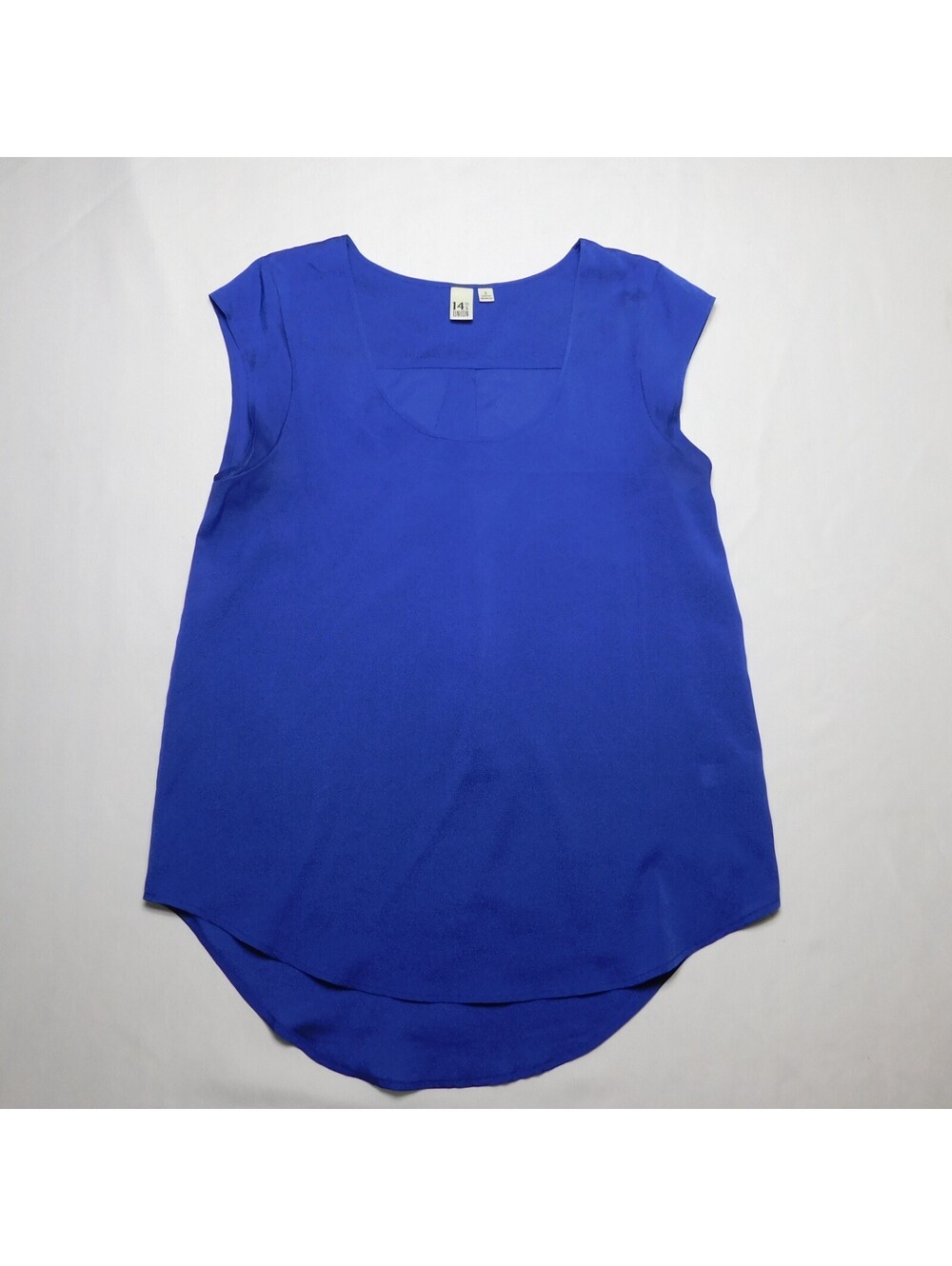 14th & Union Blouse Womens Small S Royal Blue Cap Sleeve Curved High Low Hem